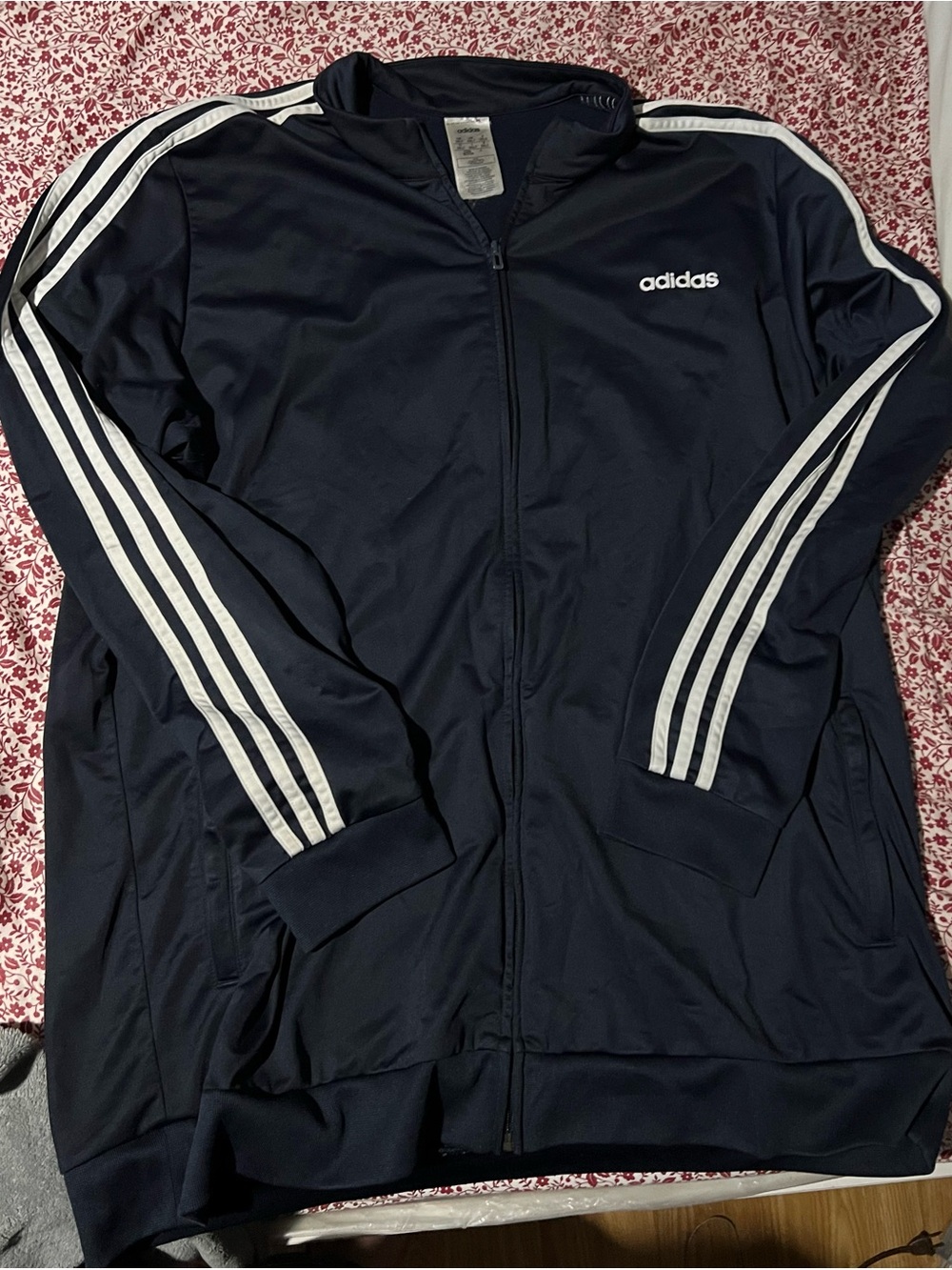 adidas Dark Navy Full-Zip Track Jacket with White Logo